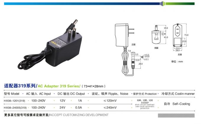 Dipasang di Dinding Adaptor AC DC 0,5A LED 12W 24VDC Adaptor Daya Kamera Keamanan 0