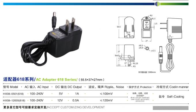 5V1A Universal AC DC Adapter 5W LED Power Adapter 78% Efisiensi 0